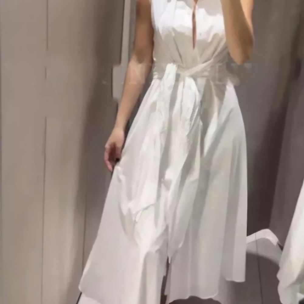 Zara White Sleeveless Maxi Dress with Waist Tie